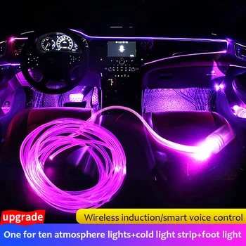8M RGB LED Atmosfera Automobilių Šviesos Interjero Dekoravimo Optinio Pluošto Juostelės Žibintai, Pagal Programą Kontrolė 10 1 Dekoratyviniai Aplinkos Lemputė 12V