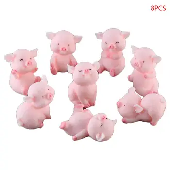 8Pcs/Set Modeliavimo Mielas Piggy Pasisekė Rožinės Kiaulės Sode Ornamentu Žaislas Bonsai Micro Kraštovaizdžio Dekoras