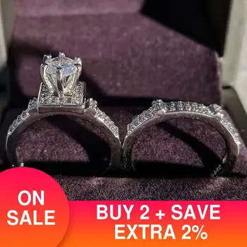 925 sterlingas sidabro prabangių vestuvių žiedas rinkinys moterims nuotaka ponios dalyvavimas jubiliejų dovana prekės didmeninė juvelyrikos R5047b
