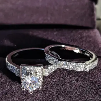 925 sterlingas sidabro prabangių vestuvių žiedas rinkinys moterims nuotaka ponios dalyvavimas jubiliejų dovana prekės didmeninė juvelyrikos R5047b