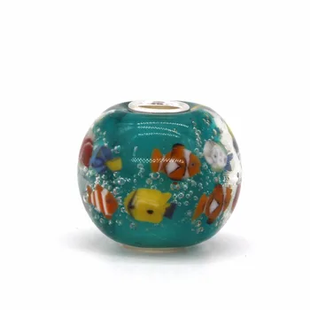 925 Sterlingas Sidabro Spalvinga 3D Gyvūnų, Žuvų Vandenyne Murano Stiklo Žavesio Granulių Ne Originalas Tilptų Europos Apyrankės Moterims, juvelyriniai dirbiniai