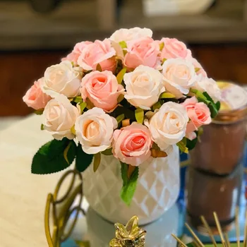 9Pcs/Daug Dirbtinių Rožių Žiedai, Vestuvių Puokštė Royal Rose Šilko Gėlės, Namų Apdaila 