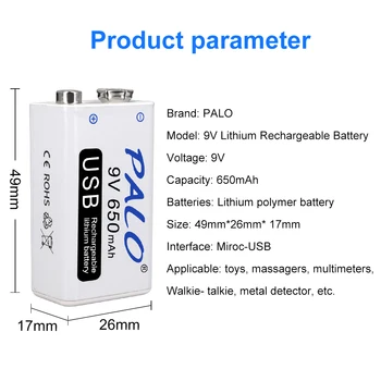 9V Micro USB Ličio Įkraunama Baterija, 650mAh 9 Voltų Didelės Apimties Baterijas RC Sraigtasparnio Modelis Mikrofonas