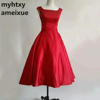 A-line Rankovių Arbata-ilgis Satino Bžūp Rankovėmis Backless Raudona Pigūs Trumpą vakarinę Suknelę 2020 Moterų Suknelė Ilga Šalies Mados Suknelė