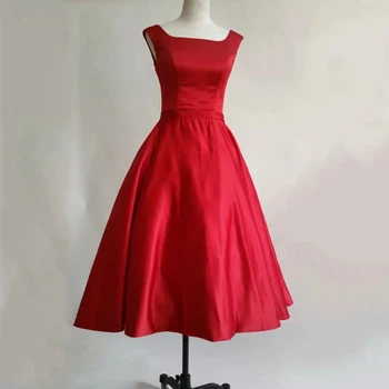 A-line Rankovių Arbata-ilgis Satino Bžūp Rankovėmis Backless Raudona Pigūs Trumpą vakarinę Suknelę 2020 Moterų Suknelė Ilga Šalies Mados Suknelė