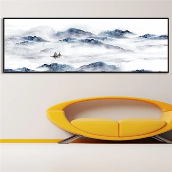 Abstrakti Sienos Meno Kinijos Tradicinės Kalnų Vandens Valtis Rūko Plakatas Pobūdžio Drobė Spausdinimo Ilgai Dydis Sienos Nuotraukas, už Kambarį