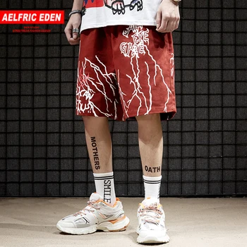 Aelfric Eden Grafiti Spausdinti Hip-Hop Šortai Vyrams 2020 Metų Vasaros Harajuku Atsitiktinis Trumpas Kelnes Negabaritinių Prarasti Kelio Ilgis Baggy Kelnės