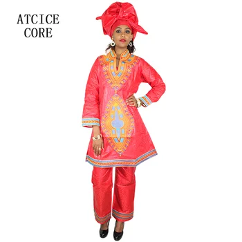 Afrikos suknelės moteris heidi bazin riche siuvinėjimo dizainą su kelnes ir šalikas DP175