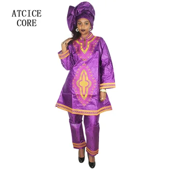 Afrikos suknelės moteris heidi bazin riche siuvinėjimo dizainą su kelnes ir šalikas DP175