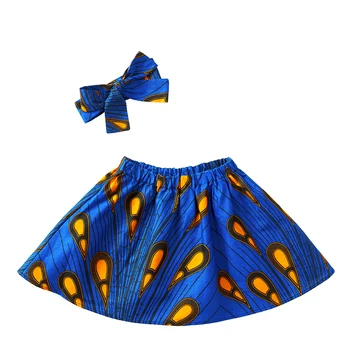 Afrikos vaikams drabužių medvilnės medžiagos Sijonas +Lankelis Nustatyti Afrikos Kūdikių Saldus Sijonas dashiki Drabužius Afrikos Mados drabužiai vaikams