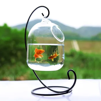 Aišku, 15cm Aukščio Kabantys Stiklo Akvariumas Žuvys Dubenį Žuvų Bakas Gėlių, Augalų Vaza su 23cm Aukščio Balta Stovo Fishbowls