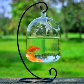 Aišku, 15cm Aukščio Kabantys Stiklo Akvariumas Žuvys Dubenį Žuvų Bakas Gėlių, Augalų Vaza su 23cm Aukščio Balta Stovo Fishbowls