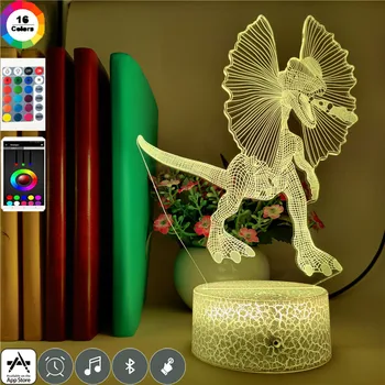 Akrilo LED 3D Gyvūnų Dinozaurų Juros periodo Parkas Dilophosaurus Naktį Šviesos USB 7 Spalvų Baterijos Energijos Miegamasis Nuotaika Blizgesį Laikrodis Lempos