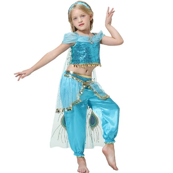 Aladdin ' s žibinto Kalėdų Helovinas Kostiumas Mergaitėms Jazminų Dress Up Girls Arabijos Drabužių Gimtadienio Dovana Vaikams, Pilvo Šokių Drabužius