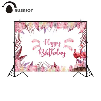 Allenjoy Pink Flamingo Sluoksnių Gysločių Lapai Plunksnų Vasaros Šalis Fone Reklama Baby Shower Gimtadieniu, Photocall
