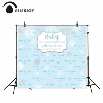 Allenjoy Žiemos baby shower fotografijos fonas snaigės žingsnis ir pakartokite mėlynas fonas, foto studija šalis, photocall užsakymą