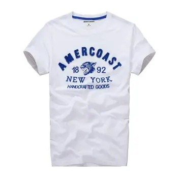 Amerikos Pakrantėje Medvilnės marškinėliai su apvalia apykakle spausdinimas ir trumpomis rankovėmis, Mados niujorke Klasikinis stilius, grafinis t marškinėliai