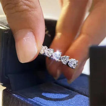 Amžinybės Širdies Supjaustyti Imituoti Deimantų cz žiedas 925 Sterlingas sidabro Dalyvavimas Vestuvių Juostoje Žiedai, moterų, vyrų Pažadas Papuošalai