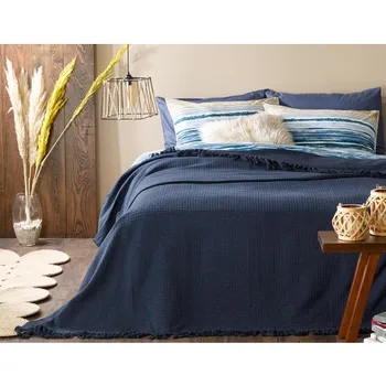Anglų kalba Namų Pledas medvilnės dvigulė lova padengti 240X260 cm, Tamsiai Mėlynos