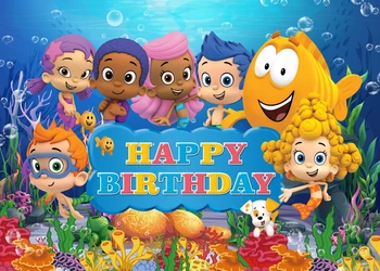 Animacinių Filmų Burbulas Guppies Temą Fotografijos Fonas Vandenyno Burbulas Vaikams Happy Birthday Party Apdailos Nuotrauka Fone