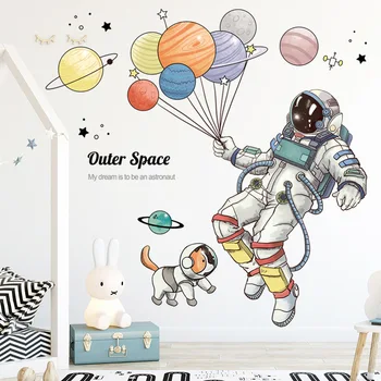 Animacinių filmų Kosmosą Astronautas Siena Lipdukas, Vaikų kambariai, vaikų Darželio Nuimamas Sienų Dekoras Vinilo Balionas Lipdukas Lipdukai Namų Dekoro