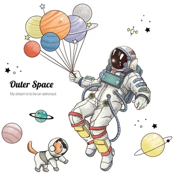 Animacinių filmų Kosmosą Astronautas Siena Lipdukas, Vaikų kambariai, vaikų Darželio Nuimamas Sienų Dekoras Vinilo Balionas Lipdukas Lipdukai Namų Dekoro