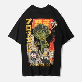 Animacinių filmų Spausdinti Japonų Charakterio Vyrai T-shirt Harajuku Hip-Hop Trumpas Rankovės Laisvi marškinėliai 2021 m. Vasarą Vyras Streetwear Atsitiktinis Viršūnės