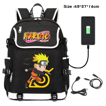 Anime Drobės Kuprinė Naruto Cosplay Pečių Maišą paauglių mokyklos krepšys Nešiojamojo kompiuterio Krepšys Vyrai Moterys USB jungtį kompiuteryje Kelionių kuprinė