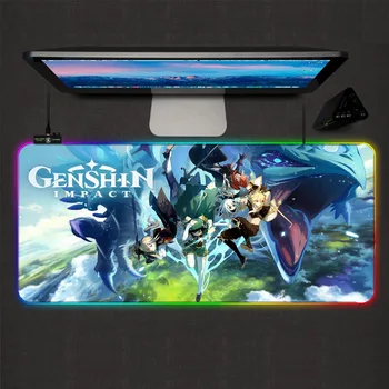 Anime Pelės Mygtukai RGB Genshin Poveikio Žaidimas Priedai Gumos Anti-Slydimo Padas LED Pelės kilimėlis su USB Anime Klaviatūra PC Žaidėjai XL