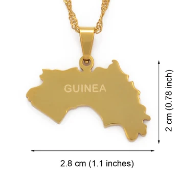 Anniyo Gvinėjos Respublikos Žemėlapis Pakabukas Karoliai Moterų, Mergaičių, Aukso Spalvos Papuošalai Žemėlapis Gvinėja Karoliai Guinee #101321