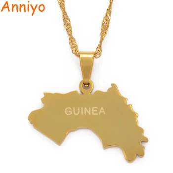 Anniyo Gvinėjos Respublikos Žemėlapis Pakabukas Karoliai Moterų, Mergaičių, Aukso Spalvos Papuošalai Žemėlapis Gvinėja Karoliai Guinee #101321