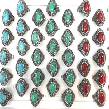 Antikos Stiliaus Hematitas Kristalų Asfaltuotas Ovalo Turquoises Žiedai Mišrios Spalvos 50pcs/Daug