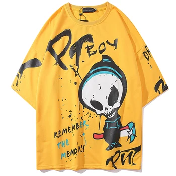 Aolamegs vyriški T-shirt Hip-Hop Grafiti Svetimų Print T-marškinėliai Vyrams, Atsitiktinis Harajuku High Street Tees Vasaros Streetwear vyrų drabužiai.