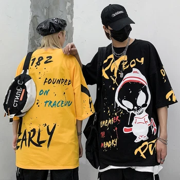 Aolamegs vyriški T-shirt Hip-Hop Grafiti Svetimų Print T-marškinėliai Vyrams, Atsitiktinis Harajuku High Street Tees Vasaros Streetwear vyrų drabužiai.