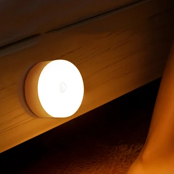 Apvalus LED Nakties Šviesos Judesio Jutiklis Belaidis Miegamojo Puošimas Šviesos Detektorius Sienų Dekoras Lempos Laiptai Spinta Kambaryje, Praėjimų Apšvietimui