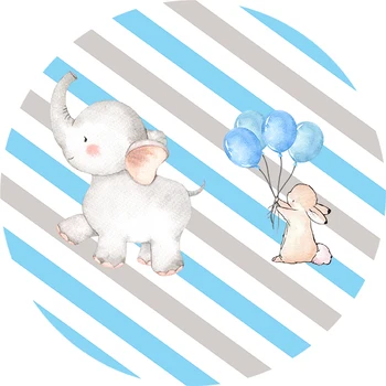 Apvalus ratas fone baby shower fonas mielas dramblys mėlynas berniukas gimtadienio dekoro elastinga 3 cilindrų plinth padengti YY-292