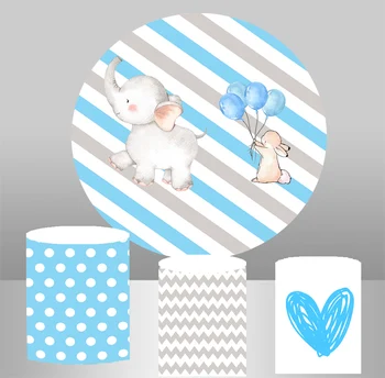 Apvalus ratas fone baby shower fonas mielas dramblys mėlynas berniukas gimtadienio dekoro elastinga 3 cilindrų plinth padengti YY-292