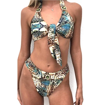 Apynasrio Gyvatė maudymosi kostiumėlį moteris Aukštos juosmens bikini 2019 Mazgas diamond Brazilijos maudymosi kostiumėliai, bikini nustatyti Derliaus maudymosi kostiumą Paplūdimio