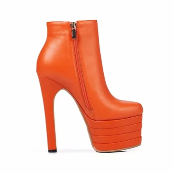 Arden Furtado naujas 2021 žiemos natūralios odos seksualių aukštakulnių 15cm, suapvalinti tne platforma oranžinė balta batai bateliai moteris