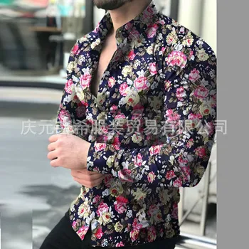 Atvartas Vyras Spausdinimo Ilgomis Rankovėmis Laisvalaikio Gėlių Didelis Dydis Shirt Mens Verslo Atsitiktinis Slim Fit Suknelė Marškiniai Outwear