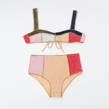 Aukštos Juosmens Bikini Moterims maudymosi kostiumėlį, Kontrasto Spalvų Kratinys maudymosi Kostiumėliai, Moterų 2021 Naujas Flash Maudymosi Kostiumas, Paplūdimio Plaukimo Kostiumas XL