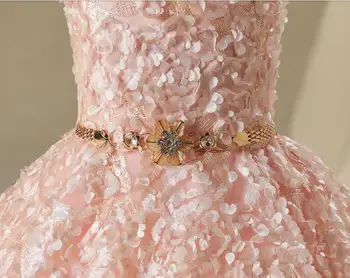 Aukštos Kokybės Gėlių Mergaitė Partijos Inscenizacija Princesė Vestuvių Suknelė Appliques Diržo Glitz Nėrinių Mergina Pirmos Komunijos Suknelės