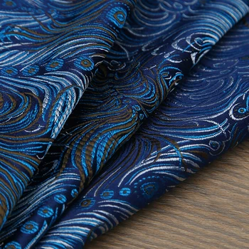 Aukštos kokybės verpalai dažyti žakardo brokatas peacock blue audinys naudojamas moterų, suknelė, sijonas drabužių staltiesė, kurią 100x75cm