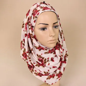 Aukštos quanlity jersey spausdinti gėlių ruožas skaros, hijab ilgai elastinga musulmonų žiemos minkštas lankelis 6 spalvų šalikai/šalikas 180*80cm
