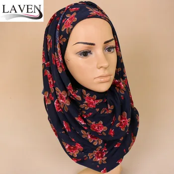 Aukštos quanlity jersey spausdinti gėlių ruožas skaros, hijab ilgai elastinga musulmonų žiemos minkštas lankelis 6 spalvų šalikai/šalikas 180*80cm