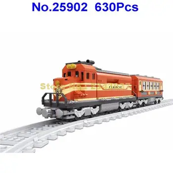 Ausini 630pcs miesto oranžinės spalvos klasikinis senosios traukinių kūrimo bloką Žaislas