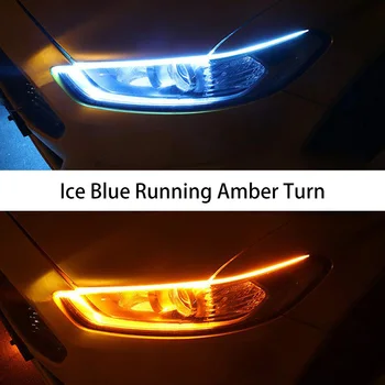 AUTBIC 2VNT Lanksti LED DRL Juostelės 30CM, 45CM 60CM Automobilių Dieniniai Žibintai 12V Posūkio Signalo Lemputė Balta Gintaro Ice Blue