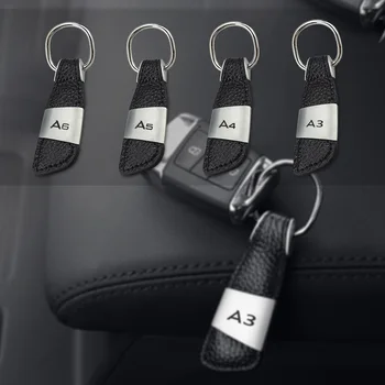 Automobilio Emblema Ženklelis natūralios Odos Klavišą Grandinės Žiedas Audi A1 A3 A4 A5 A6 A8 B6, B8 TT Q2 Q3 Q5 Q7 Q8 Keychain Pulteliais Automobilių Stilius