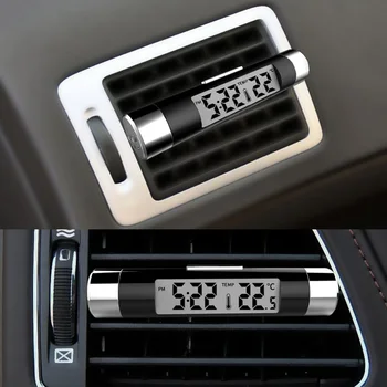 Automobilių LCD Clip-on Skaitmeninis Termometras Laikrodis Mėlynas Apšvietimas Audi A3 A4 A5 A6 A7 A8 B6 B7 B8 C5 C6 TT Q3 Q5 Q7 S3 S4