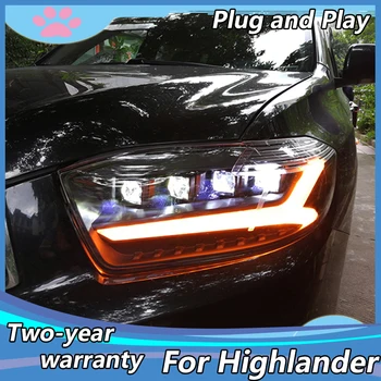 Automobilių Stiliaus Žibintas Toyota Highlander 2009-2011 priekinis žibintas Visi LED Žibintai LED DRL Dinaminių Signalų Angel Eye Priedai